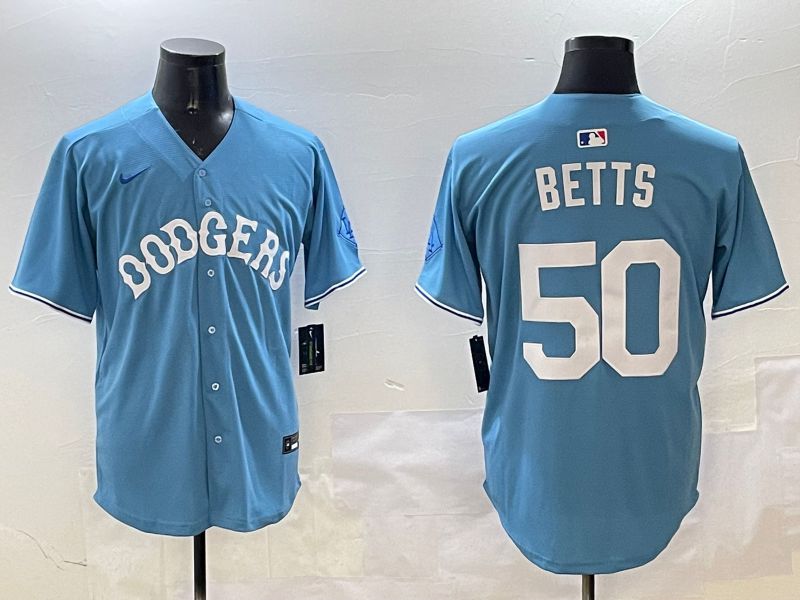 Men Los Angeles Dodgers #50 Betts Light Blue Throwback Game 2025 Nike MLB Jersey style 1->los angeles dodgers->MLB Jersey